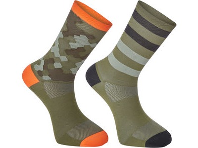 Madison Sportive long sock twin pack, hex camo dark olive/chilli red
