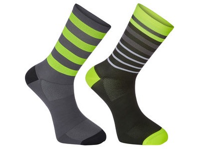 Madison Sportive long sock twin pack, multi hoop black/hi-viz yellow