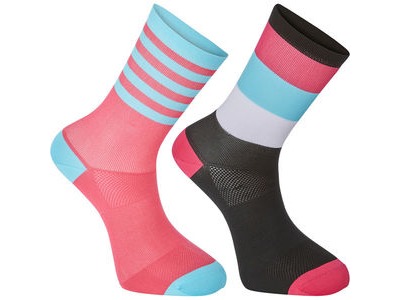 Madison Sportive mid sock twin pack, block stripe black/pink glo