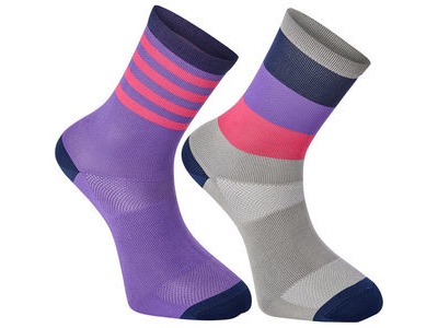Madison Sportive mid sock twin pack, block stripe silver grey/lavender